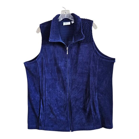 DENIM & CO Active Women's Plus 2X Velvet Vest Full Zip Midnight Blue Bust 52" - Picture 1 of 6